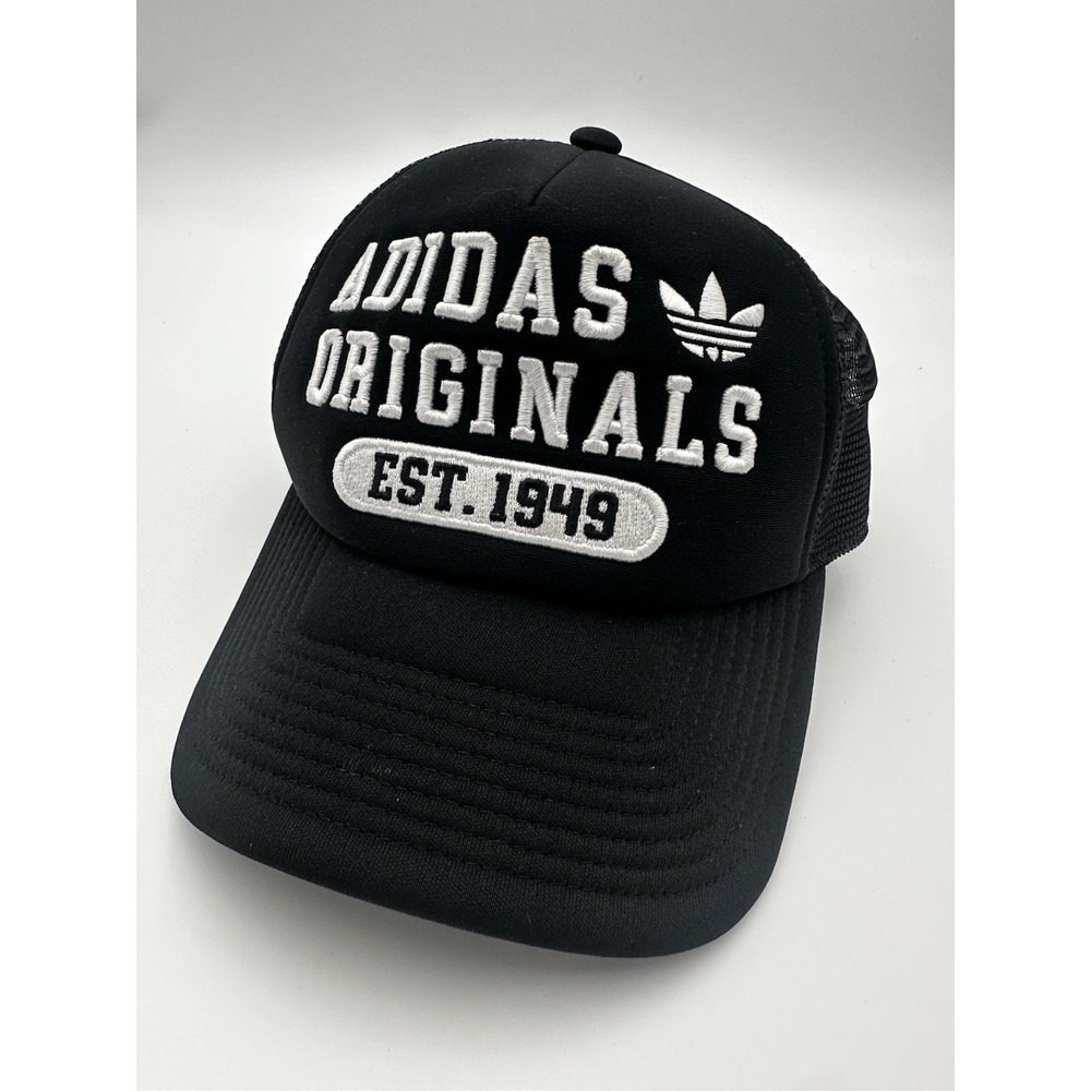 Adidas Originals Est 1949 Black Trucker Hat Snapback Mesh Embroidered Cap